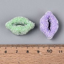 不透明なアクリルビーズ  リップ  ラインストーン付き  ミックスカラー  17.5x27~27.5x10.5mm  穴：1.6mm&nbsp;OACR-Q201-02