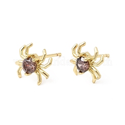 Серьги-гвоздики из латуни с микропаве из кубических цирконий в форме паука EJEW-L306-04G-02
