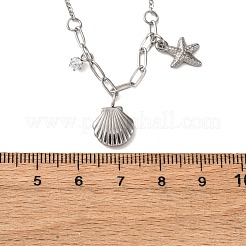 Ожерелья из нержавеющей стали 304 с подвесками в форме ракушки и морской звезды со стразами для женщин&nbsp;NJEW-M107-02P