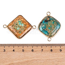 染色された天然インペリアルジャスパーのコネクターチャーム  金色の真鍮菱形リンク  ランダムな色  33~35x25~27x6~7mm  穴：2.3~2.5mm&nbsp;G-B083-02G