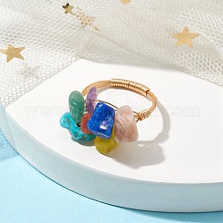 Кольцо с бахромой на тему чакры из натуральных и синтетических драгоценных камней RJEW-TA00108