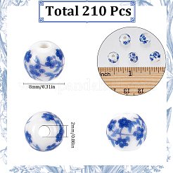 210 шт. фарфоровые керамические бусины ручной работы с цветочным принтом PORC-SC0001-08