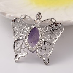 Бабочка платиновый оттенок латуни природный аметист подвески&nbsp;G-M288-06
