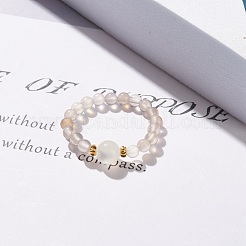 Anello elasticizzato con perline tonde in agata grigia naturale con pietra di luna&nbsp;RJEW-JR00440-02