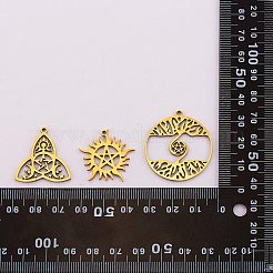 12個6スタイル304ステンレススチールペンダント  混合形状  18KGP本金メッキ  19~32x25~35x1~2mm  穴：1.2~1.5mm  2個/スタイル&nbsp;STAS-SZ0002-56G