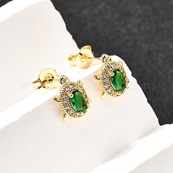 Серьги-гвоздики из латуни с микропаве из кубических цирконий черепахового цвета&nbsp;EJEW-A135-04G