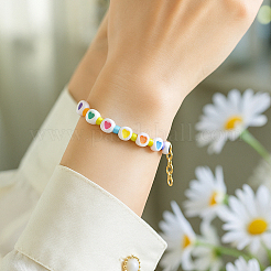 8шт 2 цвета плоские круглые с сердцем акриловые бусины браслеты для женщин&nbsp;BJEW-HY0001-16