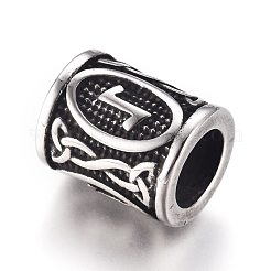 304ステンレススチールヨーロピアンビーズ  大穴ビーズ  ルーン/ futhark / futhorの列  アンティークシルバー  16.2x13.4mm  穴：8mm&nbsp;OPDL-G010-07AS-02A