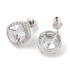 Квадратные серьги-гвоздики с кубическим цирконием из латуни для женщин EJEW-I304-21P-08