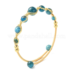 Bracelets manchettes en laiton ornés de pierres précieuses naturelles mélangées et enroulés de fil métallique à chevrons&nbsp;BJEW-JB14039