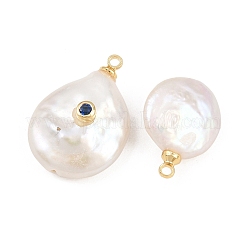 Pendentifs en laiton sertis de micro-pavés de zirconiums cubiques et de perles naturelles&nbsp;KK-Z146-07C-05