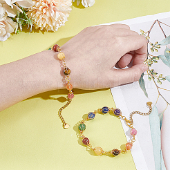 2 шт. круглые браслеты из натуральных смешанных драгоценных камней для женщин&nbsp;BJEW-UN00019