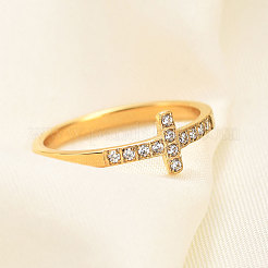 Кольца-перстни из нержавеющей стали с микропаве из прозрачных кубических цирконий для женщин FS-WG88B59-05