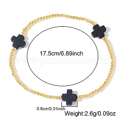 Pulseras elásticas con cuentas de latón cruzado para mujer&nbsp;US0494-1