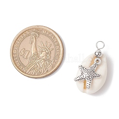 Подвески из натуральной ракушки каури и сплава с морскими животными PALLOY-JF03751-03