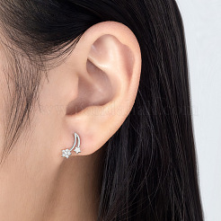 Orecchini a lobo da donna in ottone con micro pavé di zirconi cubici trasparenti a forma di stella.&nbsp;WG92F7B-01