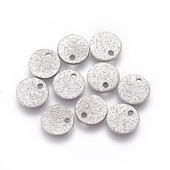 変色しない304ステンレススチールチャーム  テクスチャ  でこぼこのフラットラウンド  ステンレス鋼色  8x1mm  穴：1.2mm&nbsp;STAS-E455-02P-8mm