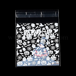 ハロウィンテーマのプラスチック耐熱皿バッグ  粘着式  チョコレート用  キャンディ  クッキー  正方形  ブラック  130x100x0.2mm  約100個/袋&nbsp;OPP-Q004-01H