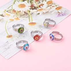 Регулируемые кольца ручной работы из стекла миллефиори RJEW-JR00322