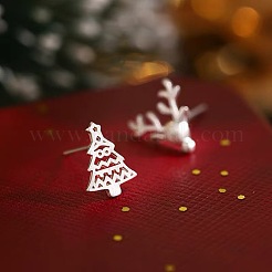 Рождественские серьги-гвоздики из латуни с оленями и елкой FS-WG921AB-01