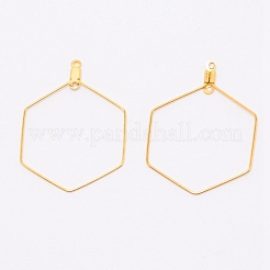 ステンレス鋼ワイヤーペンダント  フープピアスパーツ  六角  ゴールドカラー  16ゲージ  40x30x1.5mm  穴：1mm&nbsp;STAS-WH0015-64G