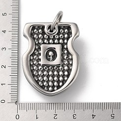 304ステンレスペンダント  丸カン付き  スカルチャーム付きシールド  アンティークシルバー  39x31x12mm  穴：10mm&nbsp;STAS-D014-12AS