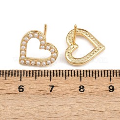 Серьги-гвоздики в форме сердца из латунного АБС-пластика с жемчугом EJEW-L275-14G-04