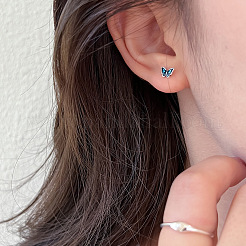 Серьги-гвоздики с бабочкой 999 изящные серебряные с эмалью FS-WG044EC-01