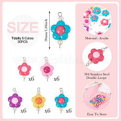 30 шт. 5-х цветные акриловые бусины-подвески-соединители&nbsp;PALLOY-TAC0195