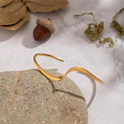 Minimalistische offene Manschettenarmbänder aus 304 Edelstahl in Wellenform für Damen&nbsp;LS-XJ3196