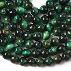 染めの天然タイガーアイビーズ連売り  ラウンド  濃い緑  6mm  穴：1.2mm  約60~61個/連  14.84~15.08インチ（37.7~38.3cm）&nbsp;G-G102-A01-02