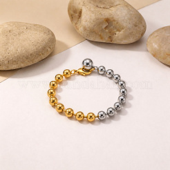Braccialetti da donna con ciondolo a sfera in acciaio inossidabile 304 bicolore e perline rotonde.&nbsp;WGBF083-01