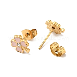 Orecchini a bottone in smalto trifoglio con placcatura ionica (ip) e strass di cristallo con perni in acciaio inossidabile chirurgico 316&nbsp;EJEW-A081-12G