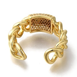 Покрытие стойки прямоугольное латунное прозрачное кольцо с фианитом открытые манжеты&nbsp;RJEW-S411-13G