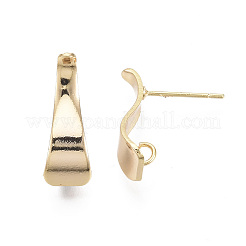 真鍮製スタッドピアスパーツ  カン付き  ニッケルフリー  台形  18KGP本金メッキ  19x7mm  穴：2mm  ピン：0.7mm&nbsp;KK-N233-013-NF