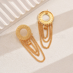 Плоские круглые серьги-гвоздики из сплава с подвесками-цепочками MO1594