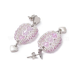 Серьги-гвоздики из нержавеющей стали 304 с ограненными биконусными стеклянными бусинами&nbsp;EJEW-WZ00437-04