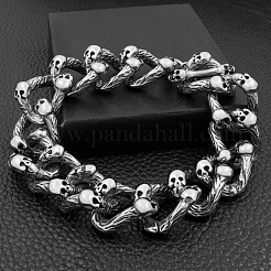 Gliederkettenarmbänder aus Legierung mit Totenkopf&nbsp;PW-WG6AFD9-01