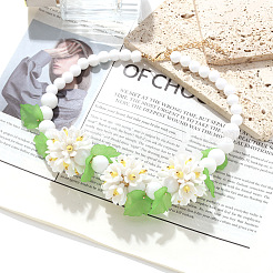 Ожерелья-нагрудники из цветочного акрилового круглого градуированного бисера с цепочками на концах из сплава FS-WGF8012-01