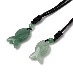Collane con ciondolo a forma di pesce in pietra mista naturale e cordino in nylon nero&nbsp;NJEW-G185-01