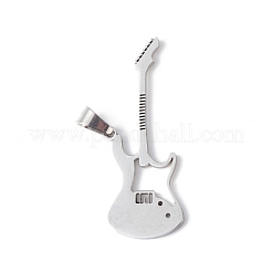 変色しない304ステンレススチールペンダント  ステンレス鋼色  ギター  楽器模様  33.5x12x1mm  穴：5.5x3 MMMM&nbsp;STAS-F279-02A