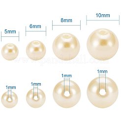 環境に優しい染めガラスパールラウンドパールビーズ  ベージュ  5~10mm  穴：1.2~1.5mm  約340個/箱&nbsp;HY-PH0009-RB003