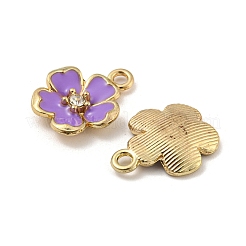 合金エナメルチャーム  ラインストーン付き  ゴールドカラー  花のチャーム  紫色のメディア  16x12.5x3mm  穴：1.8mm&nbsp;LS-ENAM-D063-01G-06