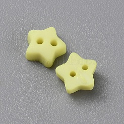 つや消しミニレジンボタン2つ穴  bjd 人形服アクセサリー  スター  シャンパンイエロー  6x6x2.5mm  穴：0.9mm  約100個/袋&nbsp;BUTT-WH0020-28C
