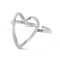 Не тускнеющее полое сердце из нержавеющей стали 304 открытое кольцо-манжета для женщин&nbsp;RJEW-E073-07P
