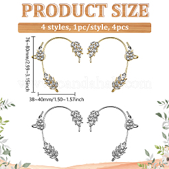4 шт. 4 стиля серьги-каффы из сплава листьев со стразами EJEW-GO0002-29