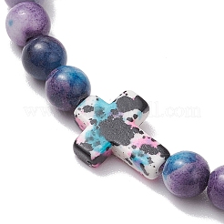 Pulseras trenzadas ajustables de cuentas sintéticas de jade blanco océano y turquesa.&nbsp;BJEW-JB11297-01