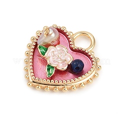 Латунная эмаль и натуральное жемчужное сердце с подвесками в виде цветка розы KK-K351-49G-03