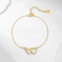 Европейский стиль двойной сердце s925 серебряный браслет для женщин минималистичные украшения золотой тон YF1069