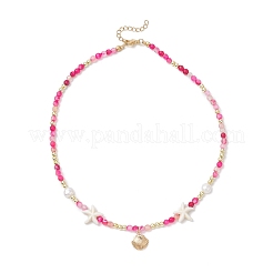 Ожерелья с подвесками в форме ракушки из натурального окрашенного агата NJEW-JN05496-01